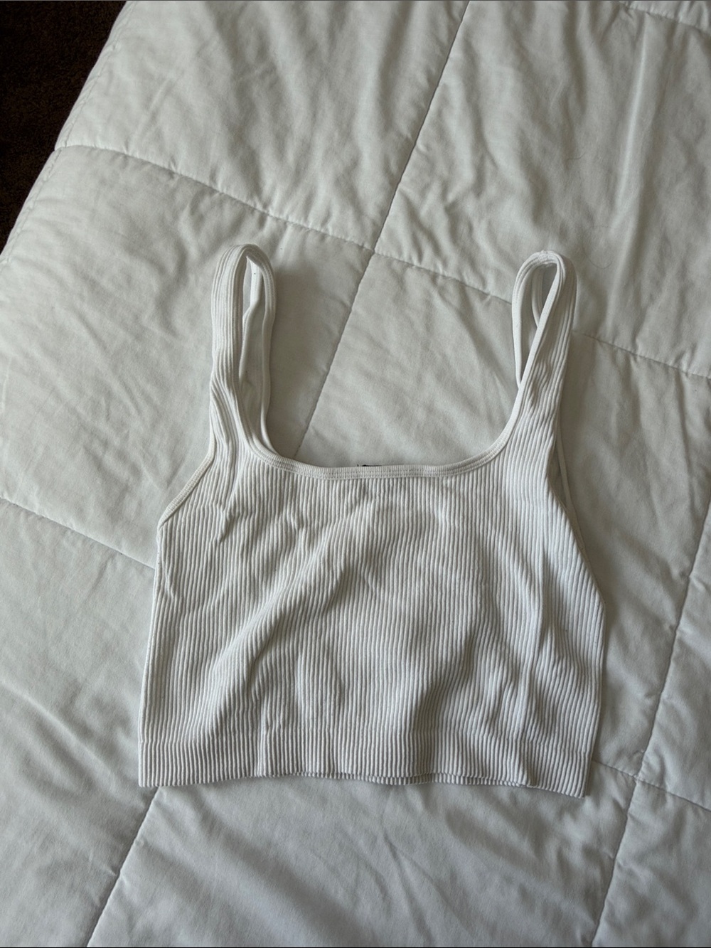 Zara White Ribbed Square-Neck Crop Top